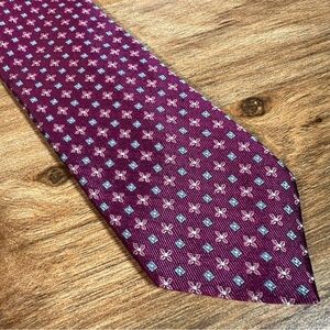 David Donahue - Purple/Pink/Blue Geometric Flower Dot Pattern Handmade Blend Tie